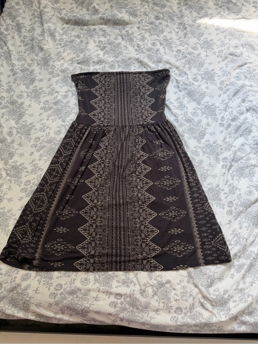 Ocean Drive Dark Gray Strapless Patterned Sundress